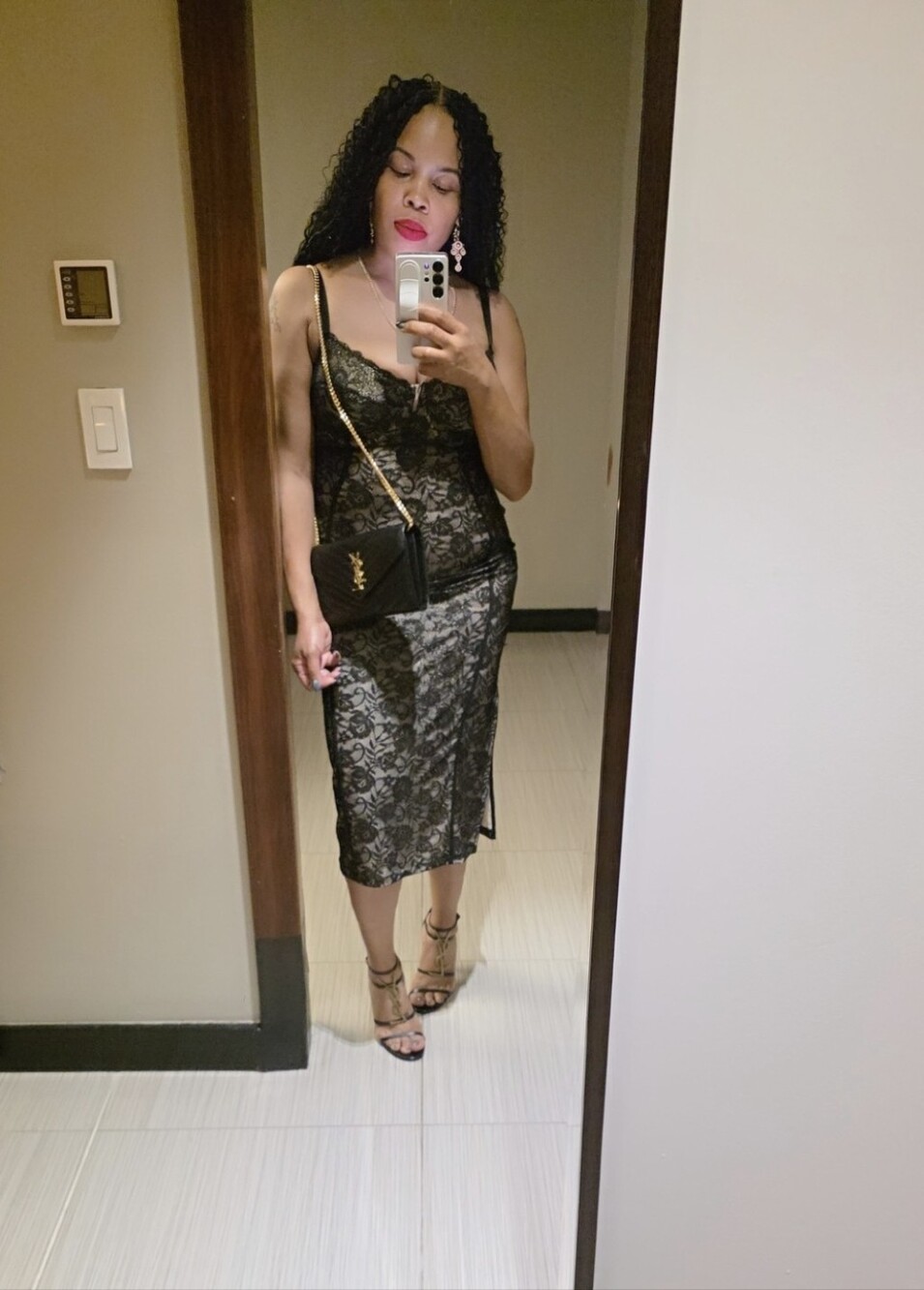 Sleeveless Black Lace Midi Dress with Nude Lining - Picture 4 of 5